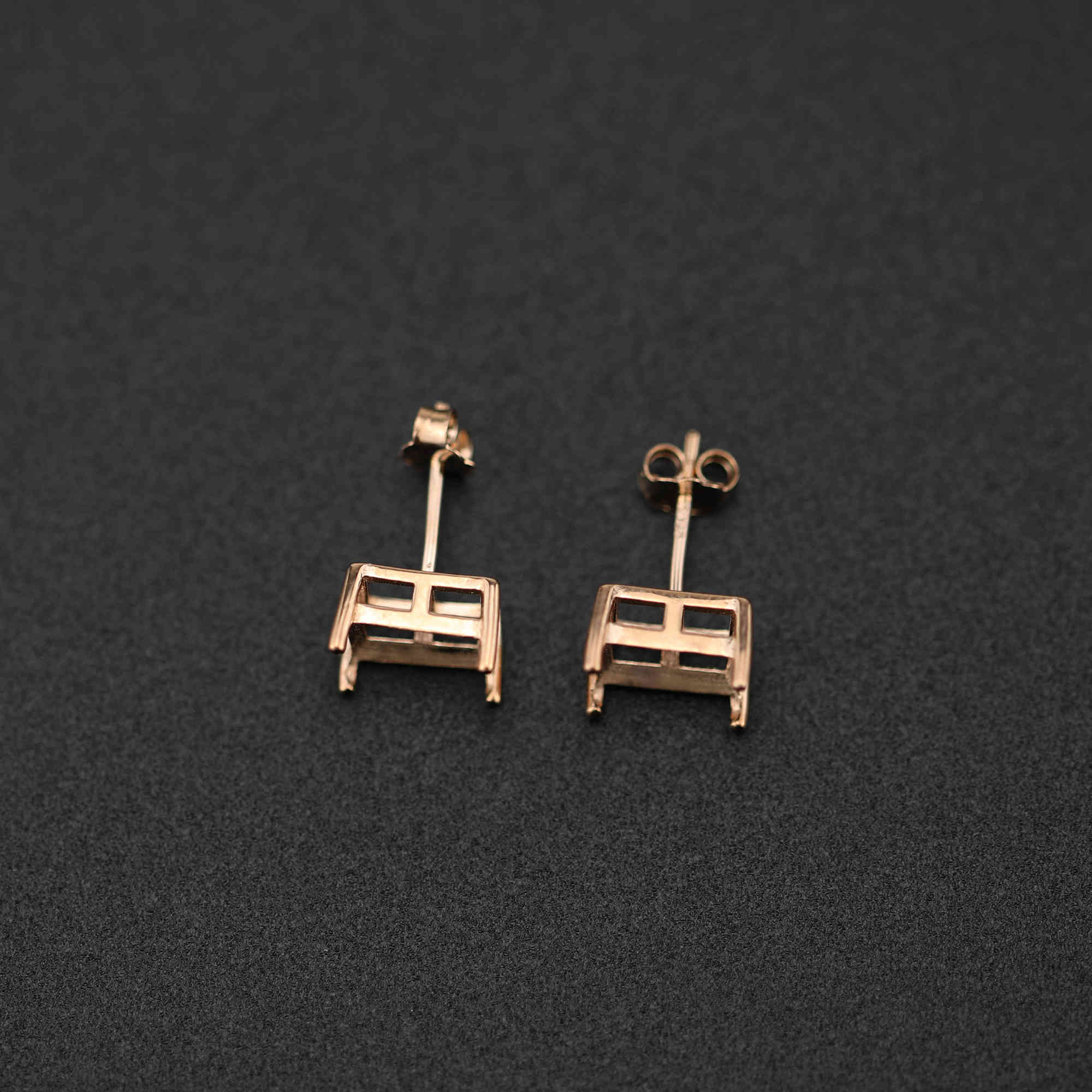 1Pair Multiple Size Prong Bezel Rose Gold Plated Solid 925 Sterling Silver Studs Earrings Blank Settings for Gemstone Moissanite 1706043 - Click Image to Close